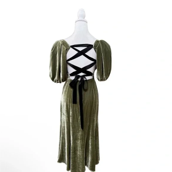Reformation Green Velvet Dress - Picture 3 of 4